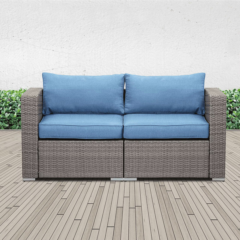 Ensemble de causeuse d'extérieur en osier 2 pièces, canapé modulaire d'extérieur avec coussins