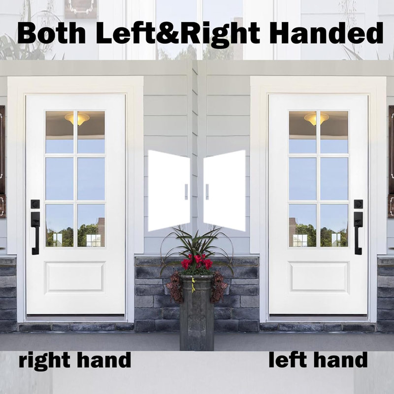 Iron Double Door Handle Set For Front Entry Door, Reversible For Left&Right Handed, Matte Black