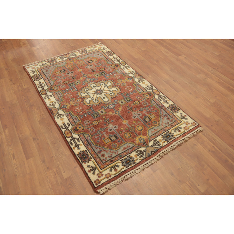 Tapis unique en coton 5 pi 0 po x 3 pi 0 po orange et rouille