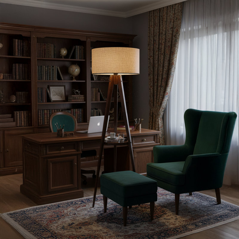 Wooden Body Drum Tripod Floor Lamp, Light Brown