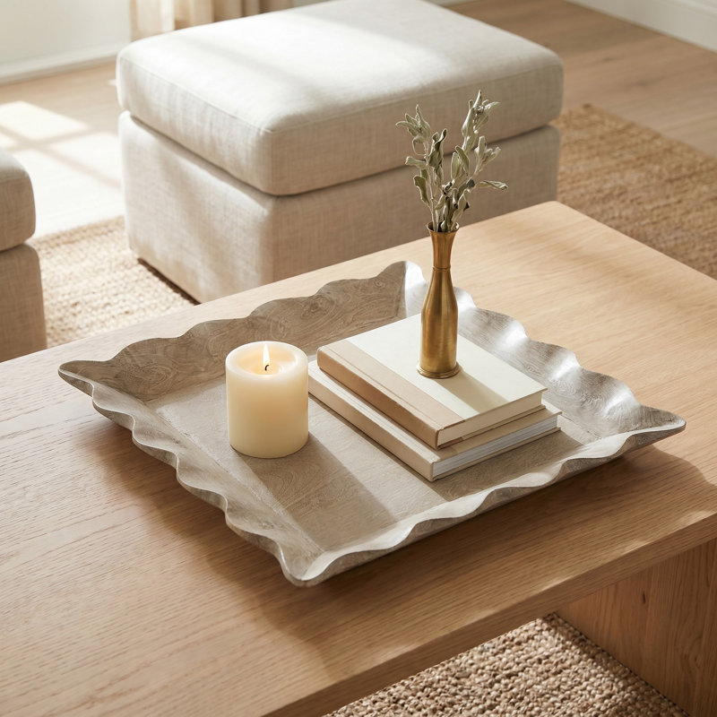 washed Mango Wood Scalloped Tray