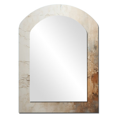 Beige And Brown Paint Fusion - Abstract Painting Asymmetrical Large Wall Mirror, Modern Arch Unique Mirror, Printed Metal Art