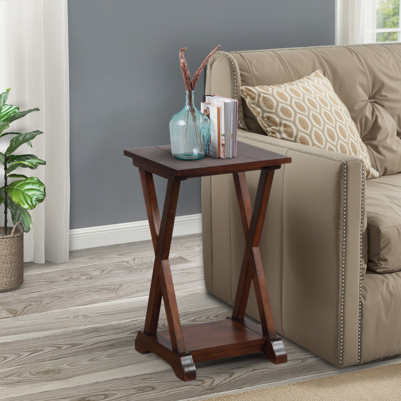 Table d'appoint avec tablette de rangement X-Farmhouse, Café