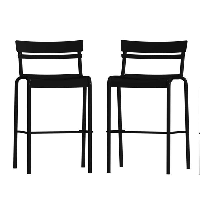 Sunbriar Commercial Grade Metal Indoor-Outdoor Bar Height Stool with 2 Slats, Black