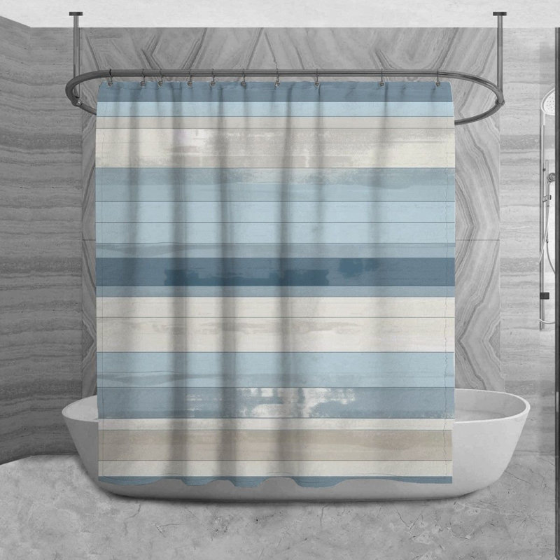 Rideau de douche à rayures Lazor, H 84 po x l 70 po, Bleu / blanc