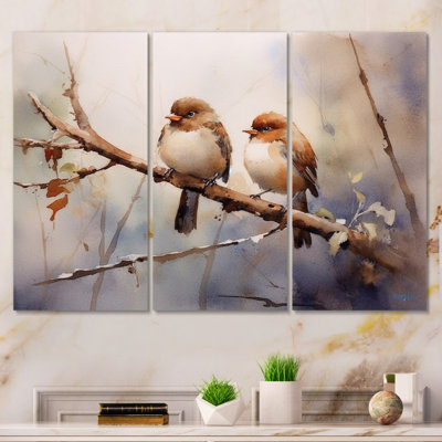 " Beige And Brown Sparrow Birds I " 3 - Pieces