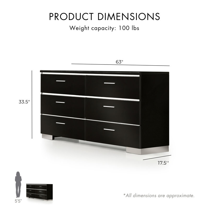 Arosh 63" W Wood 6-Drawer Dresser