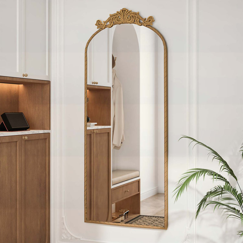Miroir mural classique avec applique sculptée rétro, Bronze