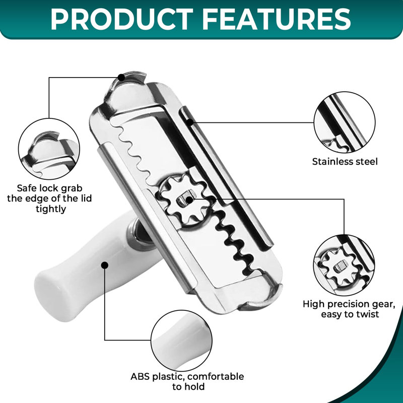 Effortless White and Stainless Steel Adjustable Jar Opener