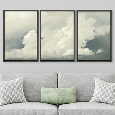 Clouds " Watercolor Pastel Cloudy Storm Sky " 3 Piece Art Graphic Art Print