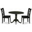 Ensemble de table de cuisine 3 pièces pour petits espaces comprenant une table de salle à manger ronde avec Dropleaf et 2 chaises en bois massif, noir-446050946-446050944-446050959
