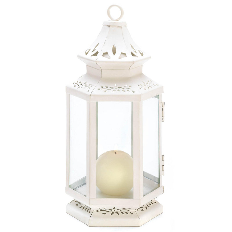 Victorian Candle Lantern | Vintage Gothic Black Metal Decor, White