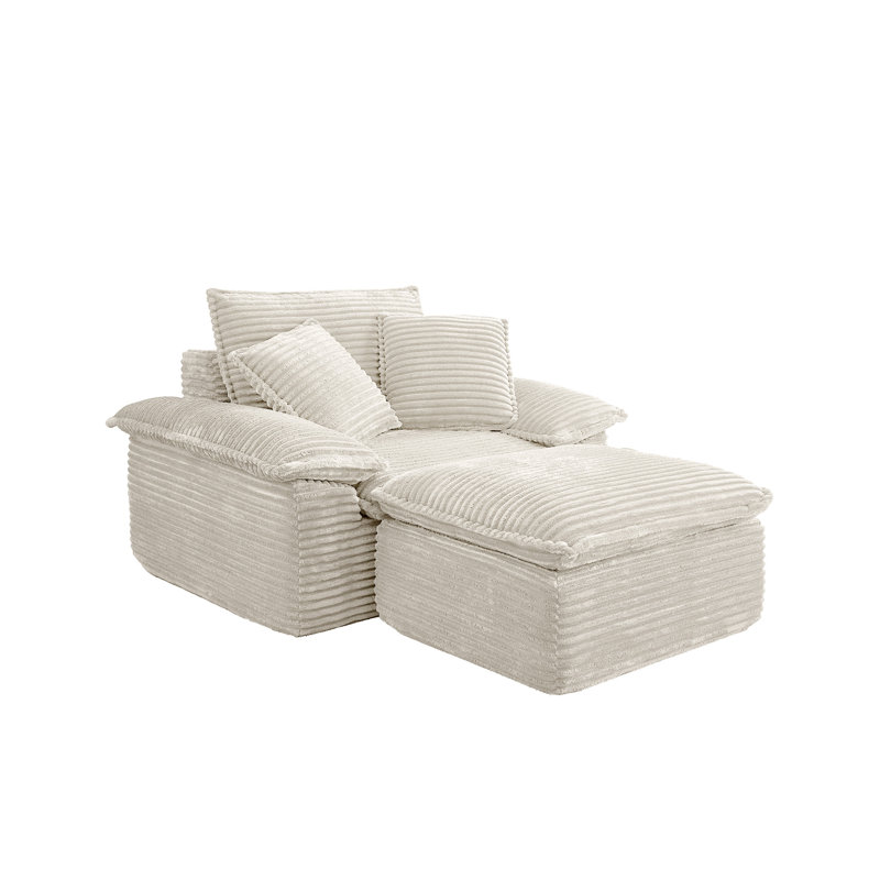 Canapé modulaire en velours côtelé moderne avec repose-pieds en moelleux avec repose-pieds amovible, Beige, 1 place