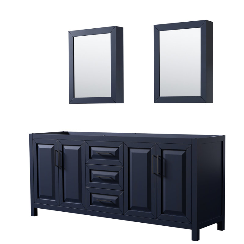 Daria 78.75'' Double Bathroom Vanity Base Only, Dark Blue/Matte Black
