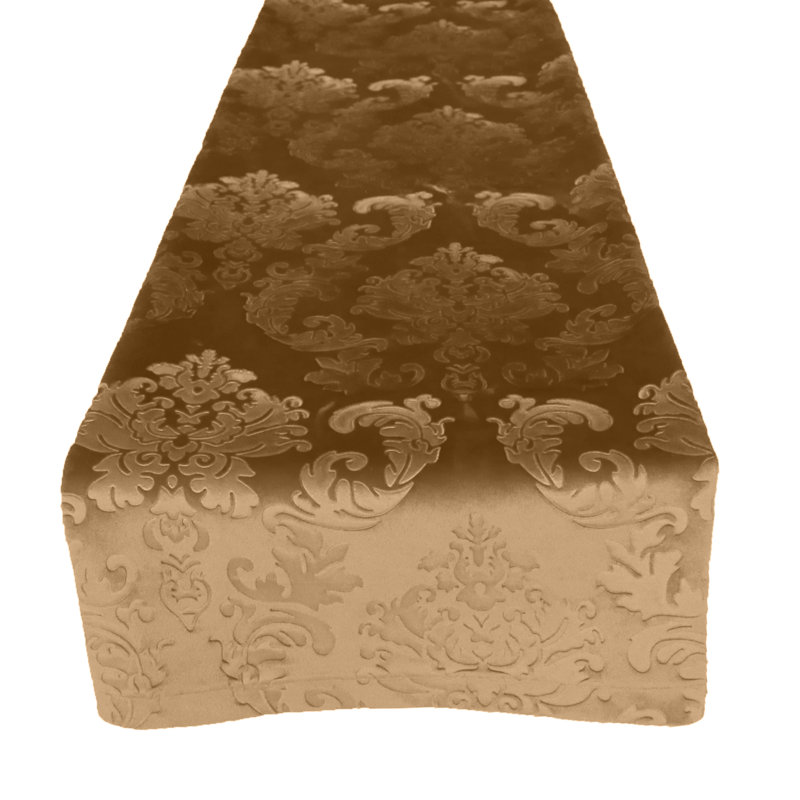 Velvet Damask Table Runner, Beige, 60" x 12"