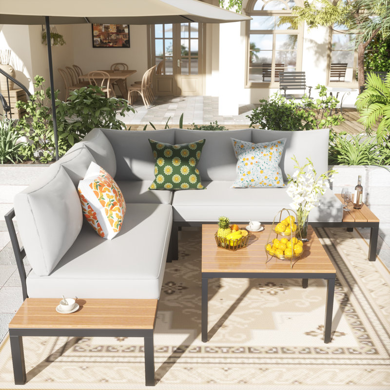 Lovene 5 - Person Outdoor Seating Group with Cushions, Grey