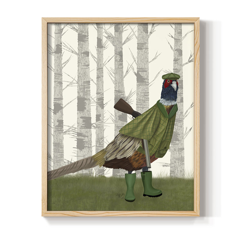 Faisan de tir 2, reproduction encadrée - bois massif, H 15 po x l 12 po