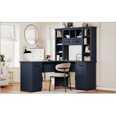 Bureau d'ordinateur en L avec rangement spacieux, prise de courant et tablette polyvalente pour espaces de travail modernes