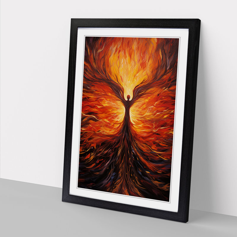 XYZ-FRM-V1223-5112 Phoenix Expressionism No.2 - Single Picture Frame Print on Wood, 34cm H x 25cm W x 2cm D, Black