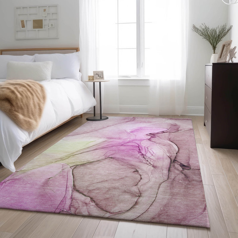 Premium Machine Washable Cerrito AMF502 Pink 5' x 7'6" Rug, Rectangulaire 8 pi x 10 pi