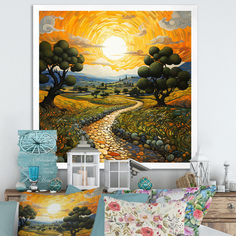 Vangogh Olive Grove in Province Painting Print, 36" H x 36" W, White, Picture Framed
