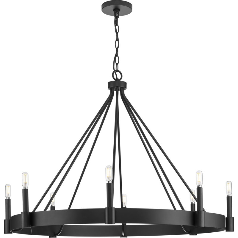 8 - Light Dimmable Wagon Wheel Chandelier, Matte Black