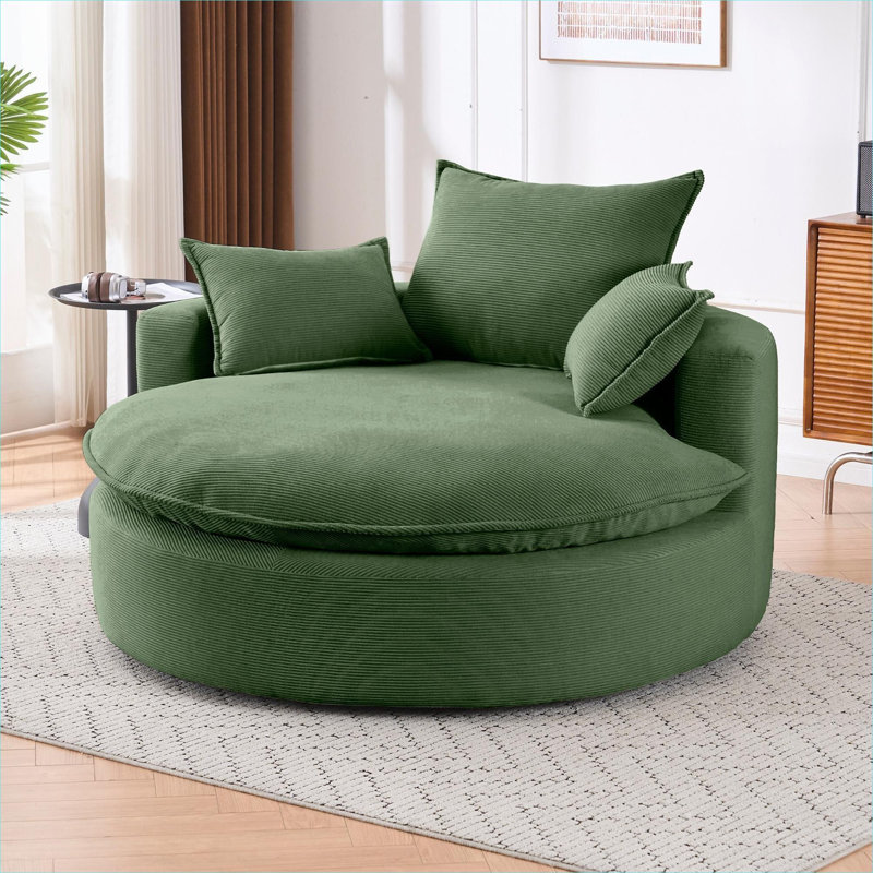 Fauteuil d'appoint surdimensionné vert en velours côtelé pivotant à 360 ° pour une détente confortable dans les espaces de vie