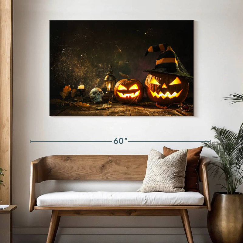 Citrouilles d'Halloween sculptées, H 32 po x l 48 po