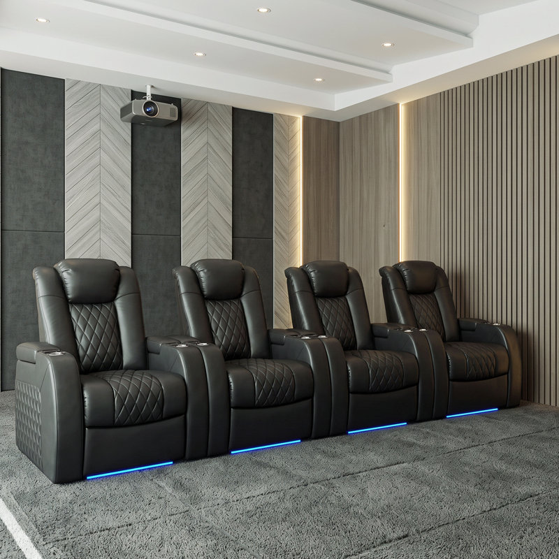 Siège de jeu pour fauteuil de cinéma inclinable électrique en cuir fleur avec plateau de chargement USB et porte-gobelets (ensemble de 4)