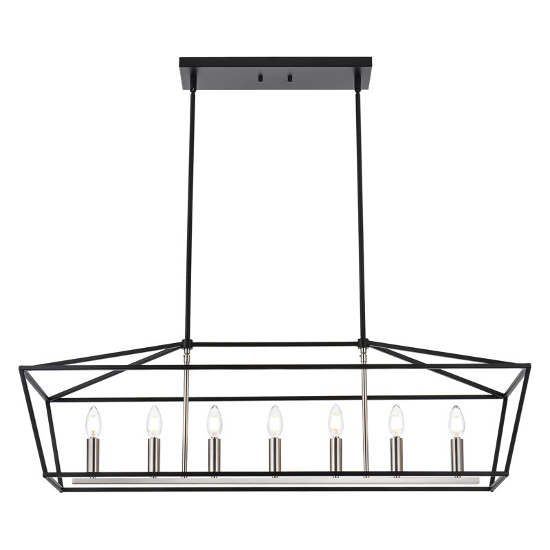 Lustre carré / rectangulaire pour îlot de cuisine 7 lumières Chantrea, Nickel brossé noir