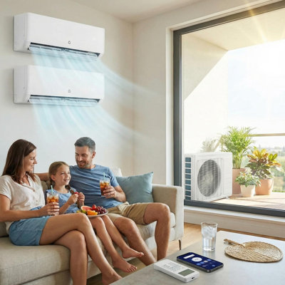 Mini climatiseur à deux zones 18 000 BTU avec thermopompe, 24 unités AC multi-zones SEER2, unités intérieures 12K + 12K, WiFi intelligent, réfrigérant R454B, 230V, trousse d'installation de 16 pieds, couvre 1000 pieds carrés