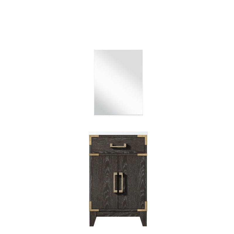 Meuble-lavabo en chêne brun - comptoir et miroir en acrylique 20 po L 18 po x 18 po Tiroirs à fermeture en douceur 18 po