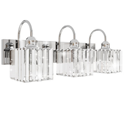 Éclairage pour meuble-lavabo carré en cristal avec finition chromée, douille E26, à intensité variable, câblé