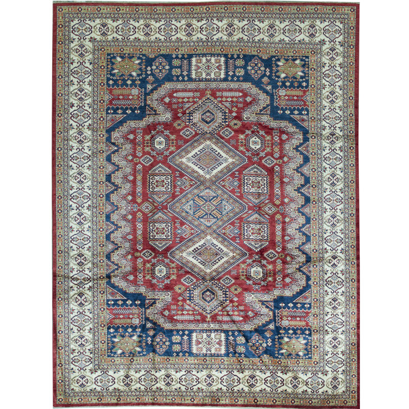 Kazak Wool Southwestern Area Rug in Green/Blue/Rust