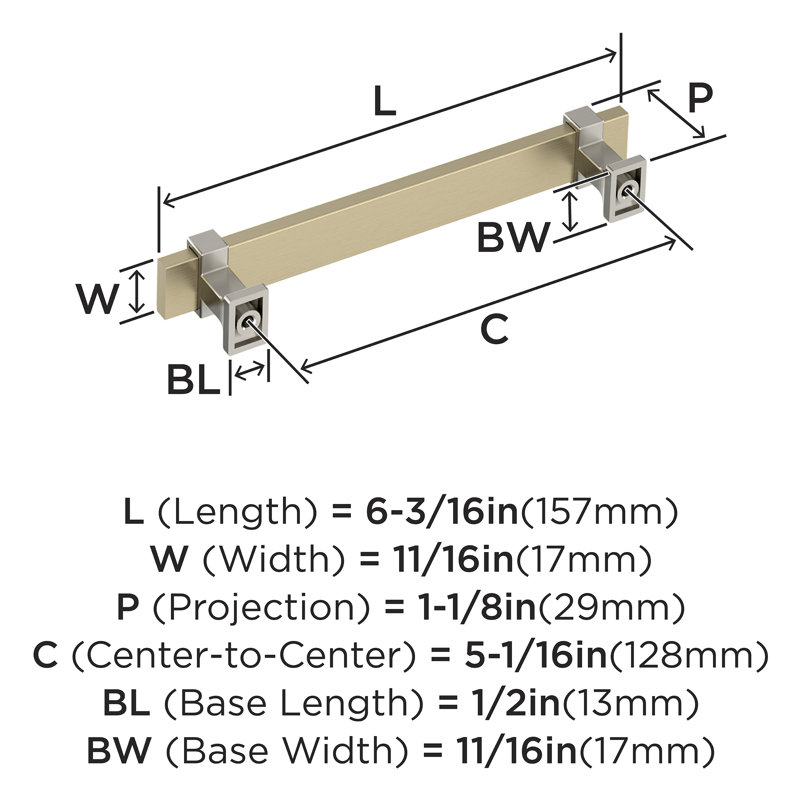 Golden Champagne and Satin Nickel Modern Bar Pull with Mounting Hardware