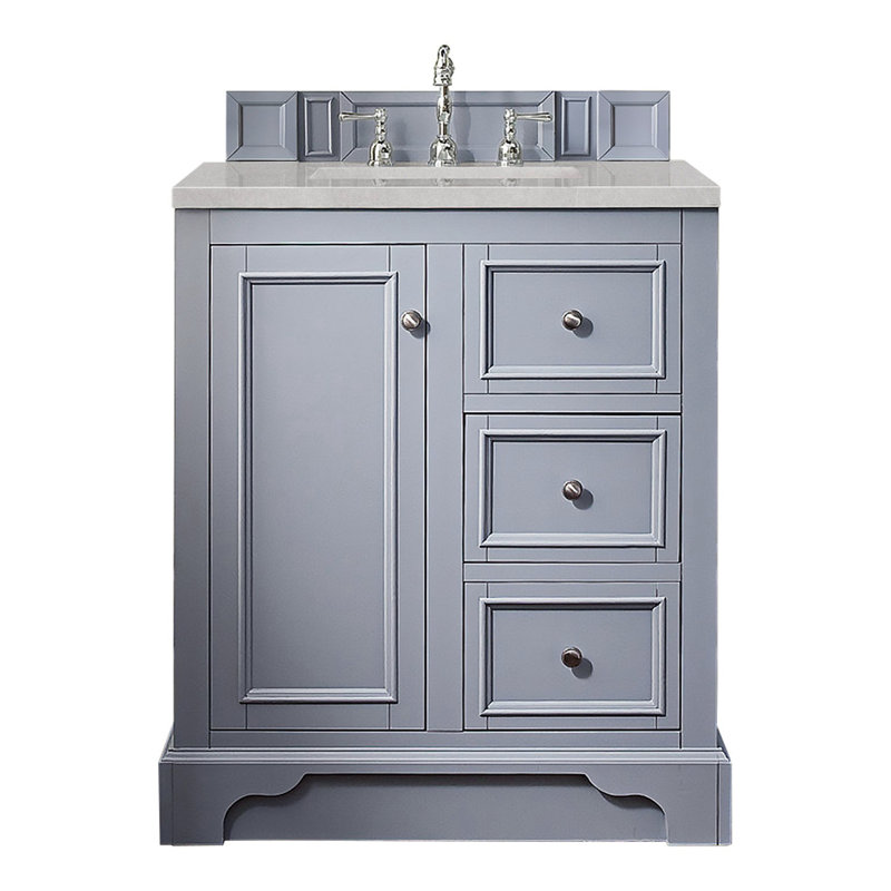 De Soto 31.3'' W Single Vanity, Bright White, Ethereal Noctis Quartz, 8" Widespread