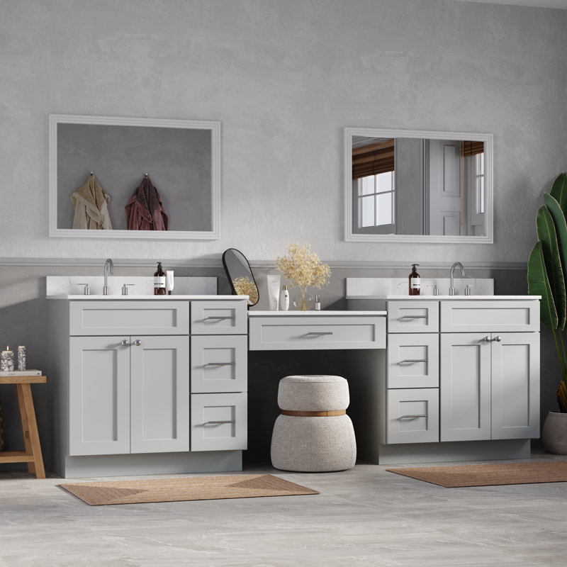 Meuble-lavabo double 103 po avec comptoir, Gris