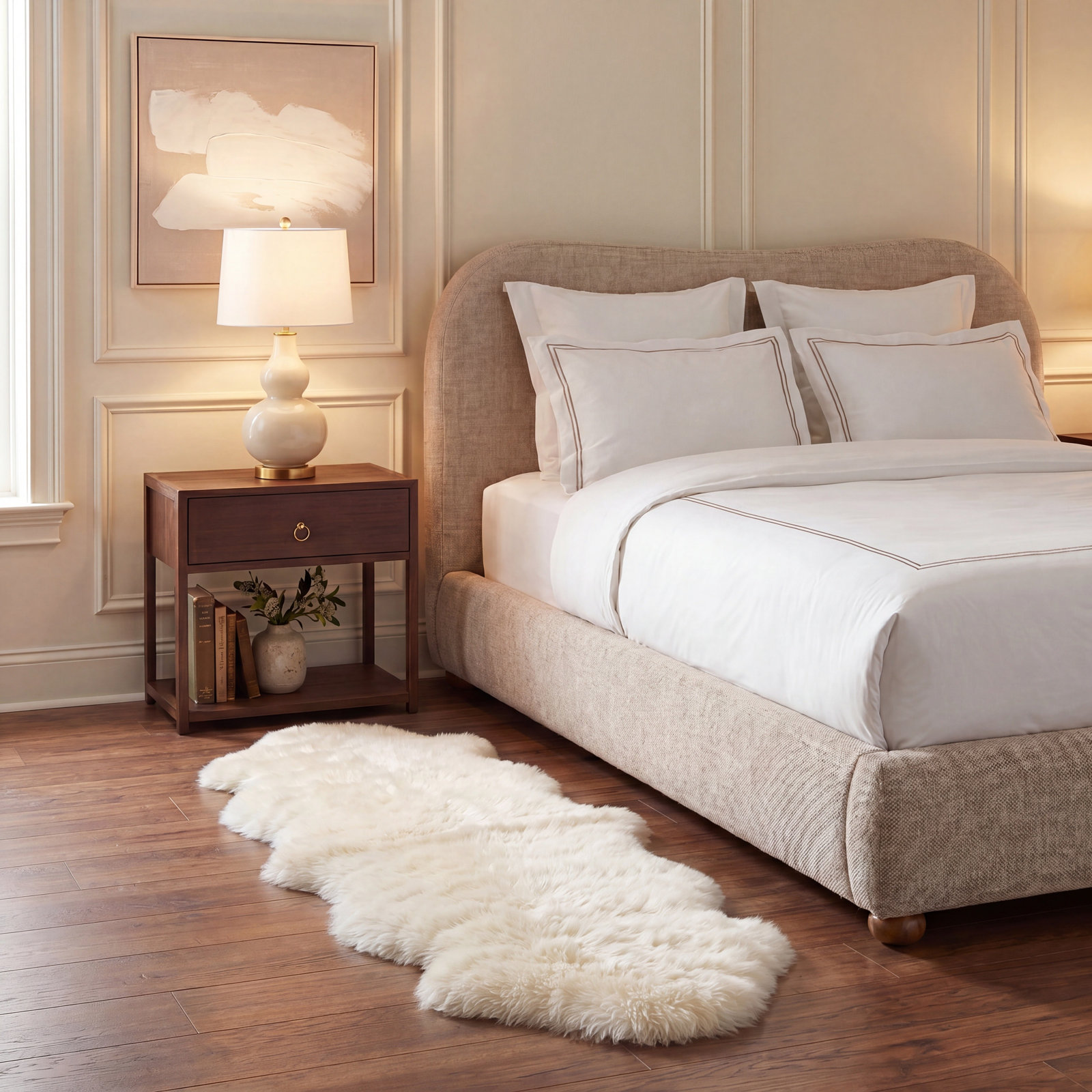 Mera White Handmade Sheepskin Rug, Runner 2' x 6'