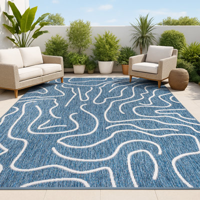 Numra Modern Coastal Organic Shapes Navy/Cream Indoor/Outdoor Rug