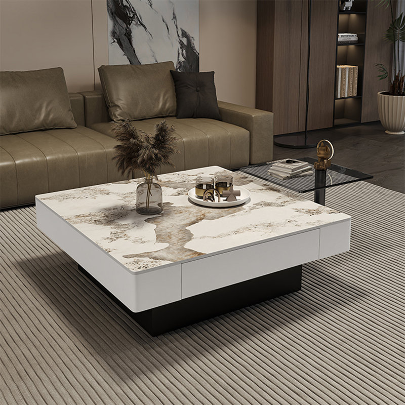 Table basse Modern, H 13,8 po x L 39,4 po x l 39,4 po, Noir / blanc