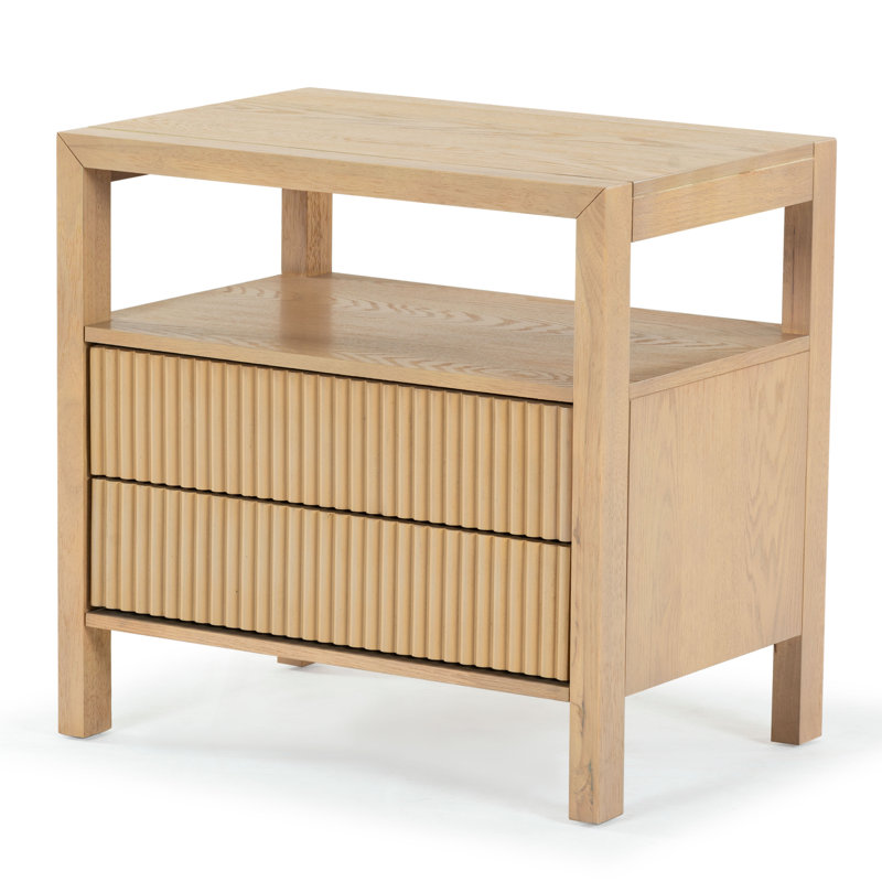 Damiano Dorchester 2 Drawer Reeded Nightstand, Oak