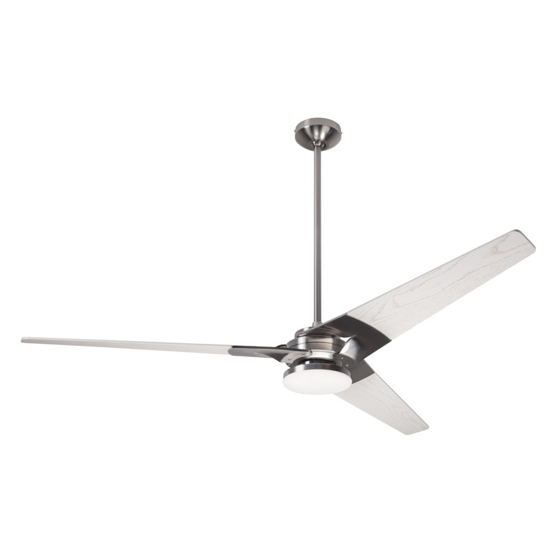 Torsion LED Downrod Ceiling Fan, Bright Nickel, Fan & Light - 2 Wire, Whitewash