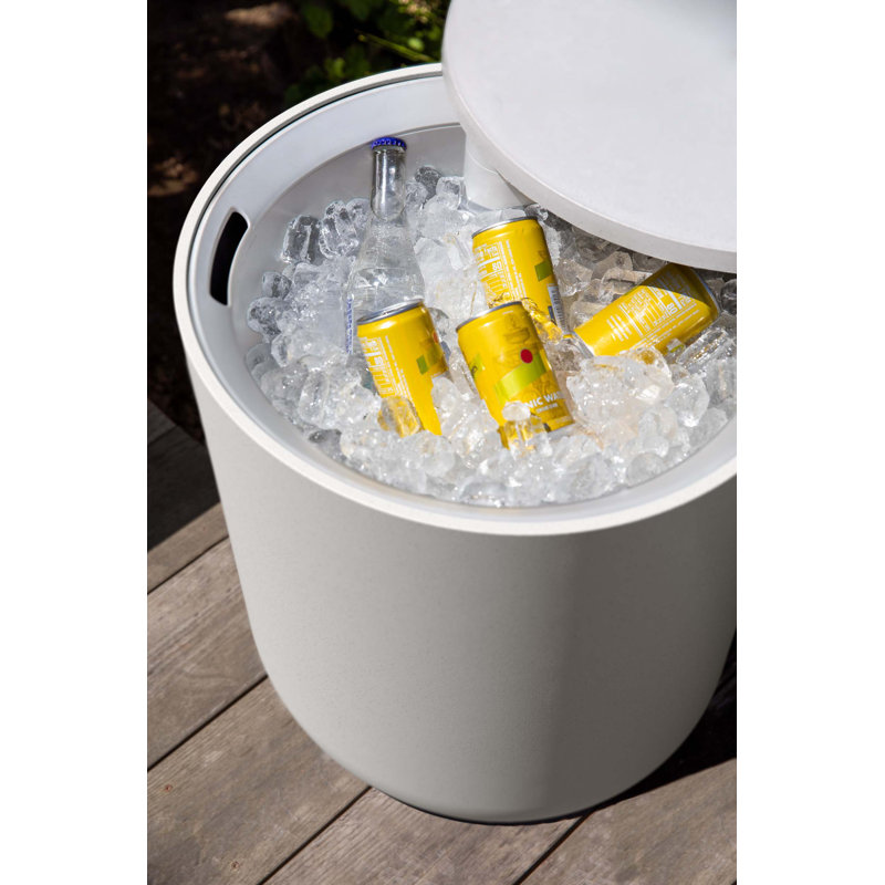 White Round Concrete-Plastic Outdoor Side Table with Cooler Function