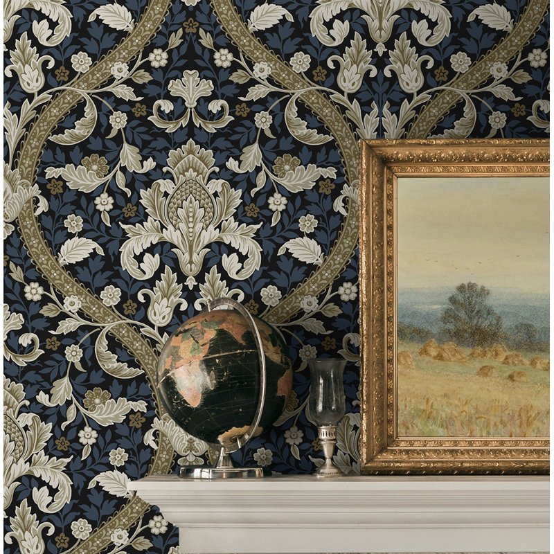 Papier peint adhésif Acanthus Ogee, Bleu / Beige