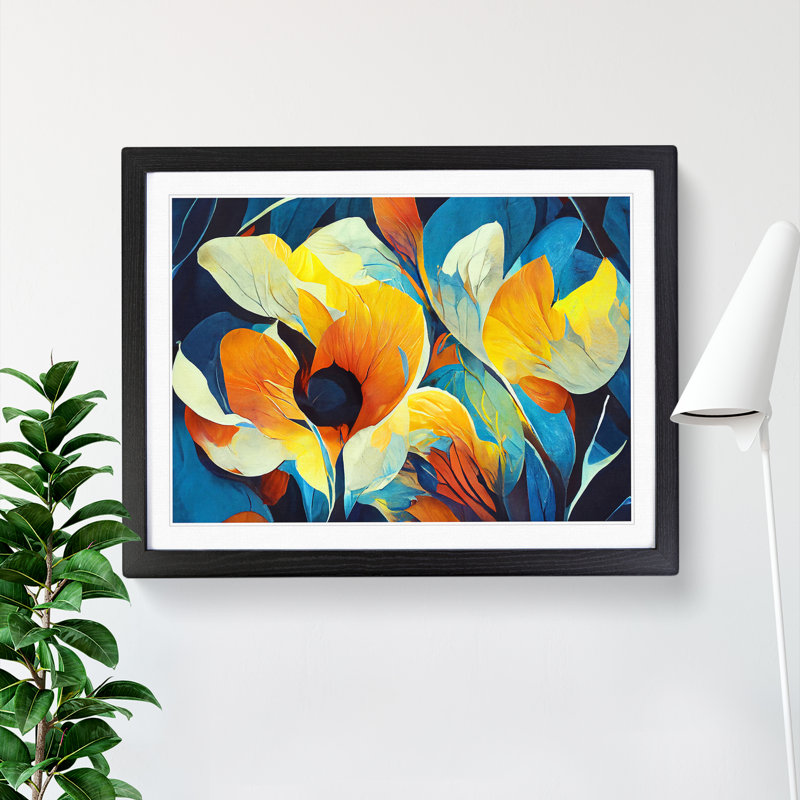 Flowers Abstract Vol.2 - Single Picture Frame Painting, 25cm H x 34cm W x 2cm D, Black