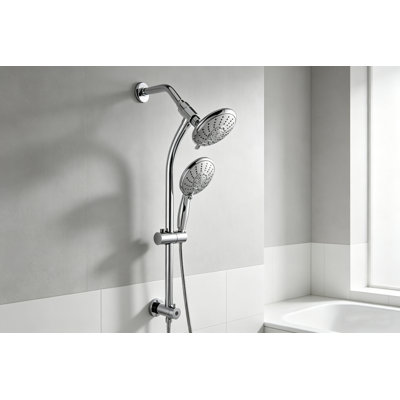 Pomme de douche double 5 réglages, douche de pluie chromée avec douchette, tuyau de 60 po et barre coulissante réglable