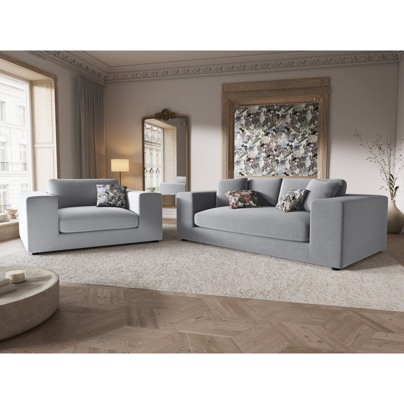 Micadoni Home 3 Seater Velvet Sofa, Silver
