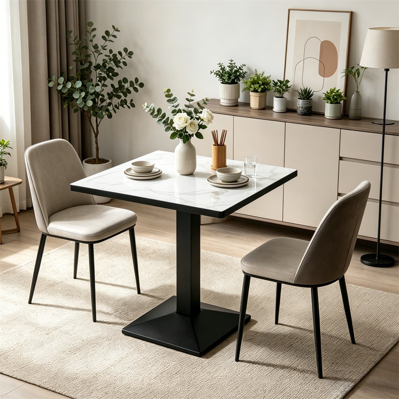 Table de salle à manger rectangulaire en pierre frittée avec piédestal et table de bistro pour 2 à 4 personnes