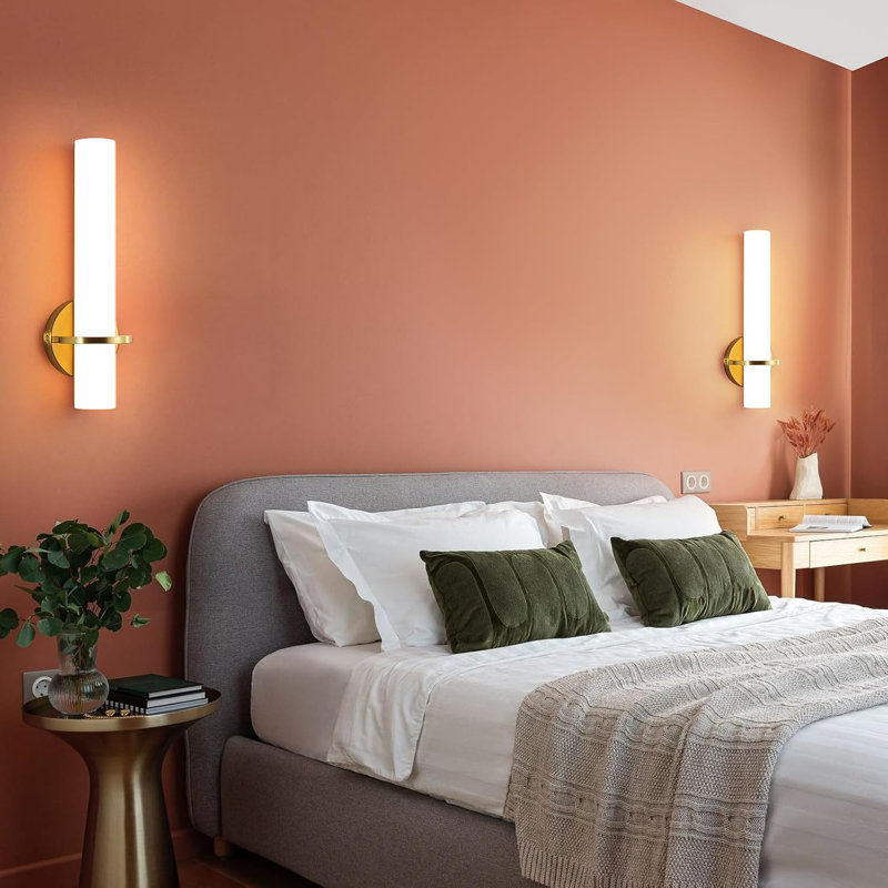 Modern Gold Wall Sconces Set Of 2 - 15W Dimmable LED Bathroom Vanity Lights With Acrylic Lampshade, Energy-Efficient Fixtures For Mirror Living Room Hallway 3000K Warm White