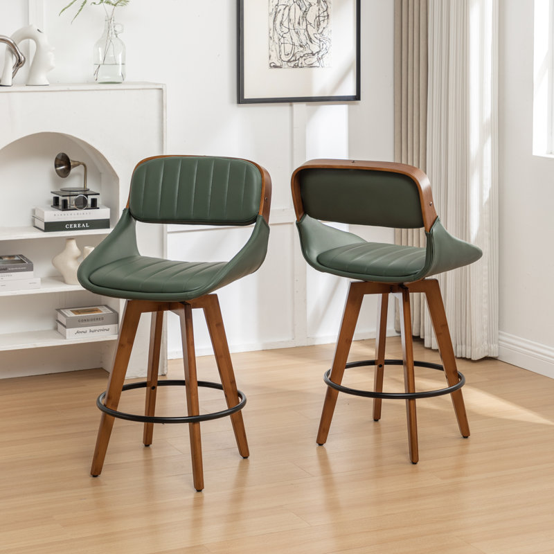 Shontina Faux Leather Swivel Bar Stool, Green, Bar Stool (29.52" Seat Height)